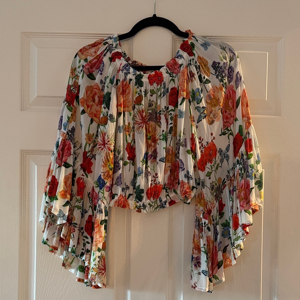 Vici White Multicolor Floral Off-Shoulder Ruffle Top